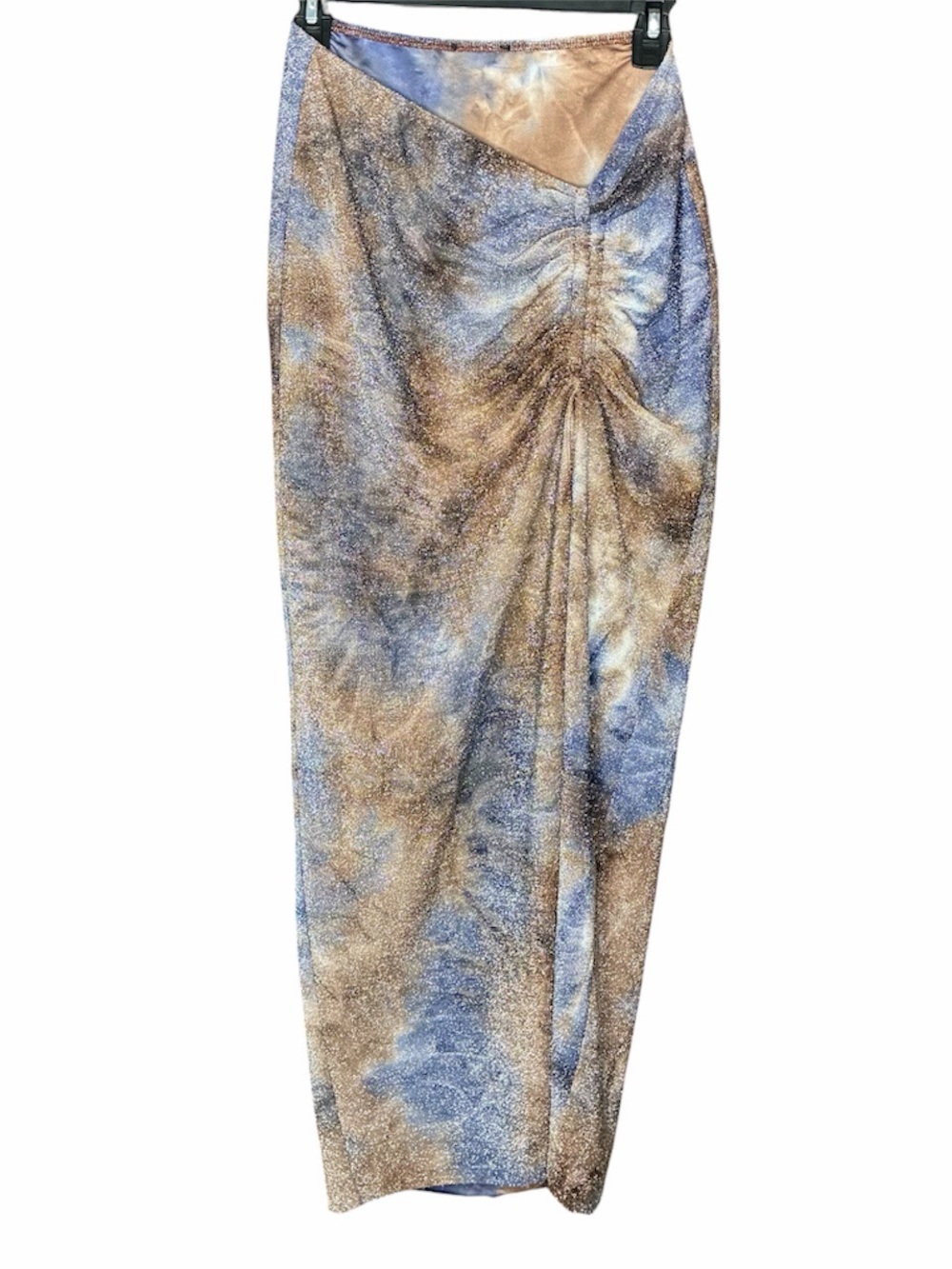 Blue and Gold Ruched Maxi Skirt from Boohoo